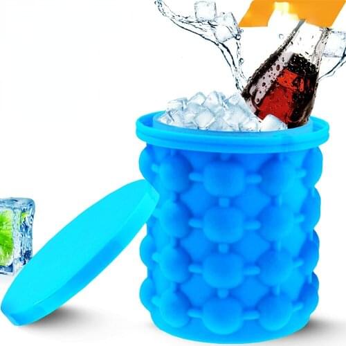 Dropshipping Portable 2 in 1 Large Silicone Ice Bucket Mold with Lid Space Saving Cube Maker Tools for Kitchen Party Barware