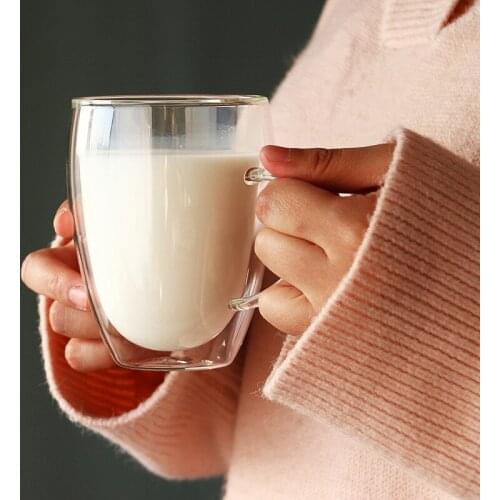 Double Wall Clear Glass Coffee Tea Milk Juice Cup New Heat-resistant Double Layer Glass with Handle Coffee Cup L28C