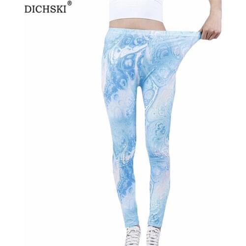 DICHSKI Elastic Legging Sport Women Fitness High Waist Yoga Pants Exercise Gym Workout Running Activewear Ink Sky Blue Bottom