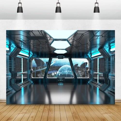 Laeacco Birthday Backdrops Universe Space Station Capsule Spaceship Astronaut Photography Backgrounds Photozone For Photo Studio