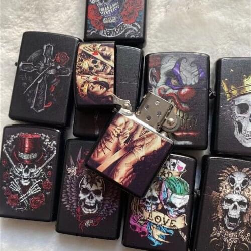 Windproof Kerosene Lighter Trendy Exquisite Skull Figure Grinding Wheel Lighter Cigarette Accessories Men Gift