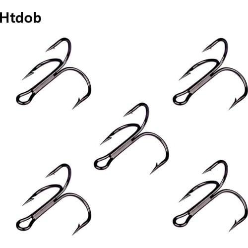 Htdob 50Pcs High Quality Treble Hooks Barbed Hook High Carbon Steel Fishing hooks For Fishing Accessories tackle Black Color
