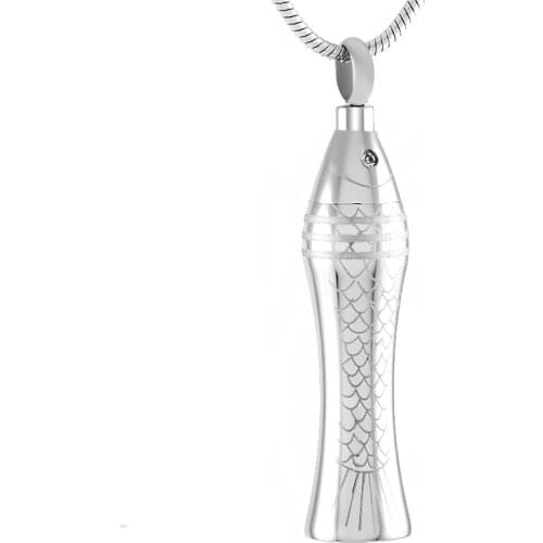 ILJ9385 Hot Selling Fish Urn Pet Ashes Necklace Cylinder Shape Memory Cremation Pendant Keepsake Funeral Jewelry Free Funnel