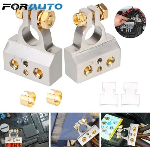 Car Modified Battery Head Car Battery Terminal Connectors 0/2/4/8/10 Gauge With 2 Clear Covers Shims 2Pcs Positive Negative