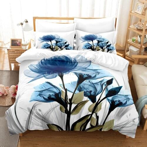 Blue Flower Bedding Set Elegant Comforter 3D Print Luxury Duvet Cover Set Home Textile Decor Queen King Single Size
