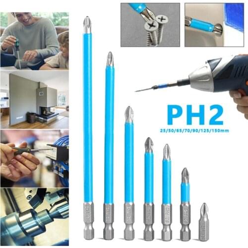 1/4" Hex Shank Magnetic Anti Slip Long Reach Electric Screwdriver Bits Precision PH2 Single Phillips/Cross Head Power Tools
