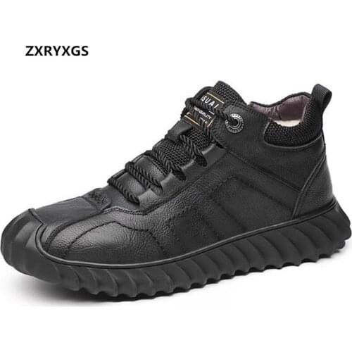 2020 New Winter Genuine Leather Wool Warm Snow Boots Men Shoes Flat Casual Sneakers Comfort Ankle Boots Snow Shoes Mens Boots