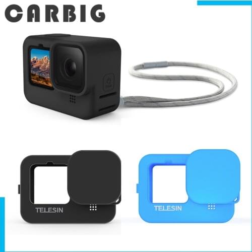 For Go Pro 9 Soft Silicone Case For GoPro Hero 9 Lens Cap Blue Black Adjustable Handle Wrist Strap For GoPro9 Black Accessories