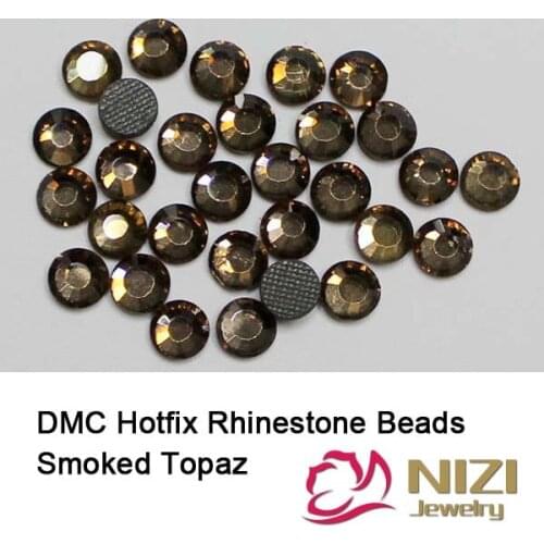 New DMC Hotfix Rhinestones Smoked Topaz Iron On Strass With Glue Backing Round Flatback Glass Diamonds For Wedding Dress Designs