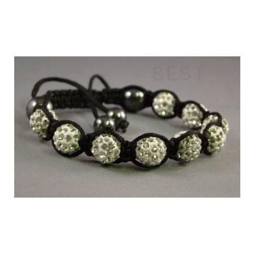 Rt34 10mm white micro pave Disco disco Ball Beads Bangles PWD Women Men Bracelet jewelry wholesale crystal