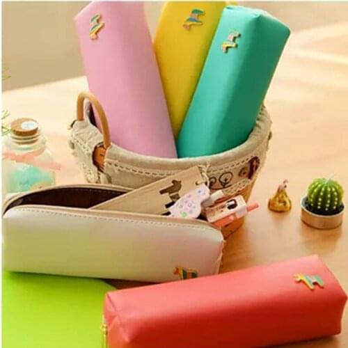 New Style Lovely Horse Pencil Case Rolling Up PU Leather Zipper Pencil Bag Escalar Papelaria Stationery For School Students