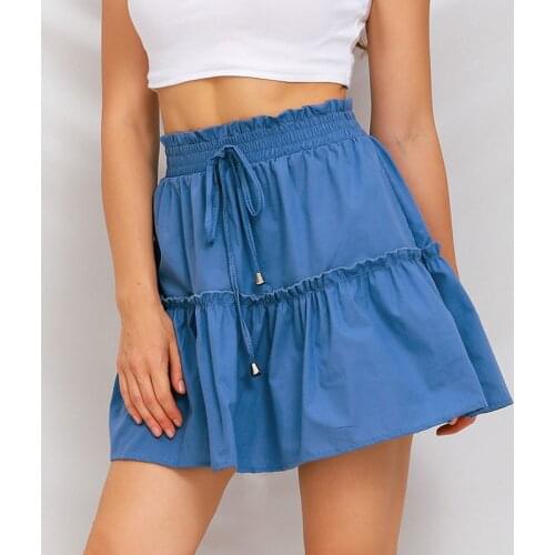 Sexy Mini Skirt Women Clothes Summer Solid Color High Waist Lace-up Skirts Loose Casual Holiday Beach Skirt Jupe Femme