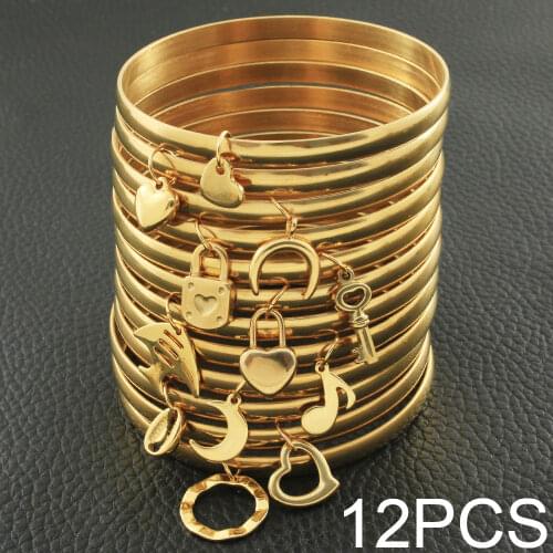 Hot New Stainless Steel Jewelry plated gold color 71mm and 59mm Bangles for girl and women BFADARBI