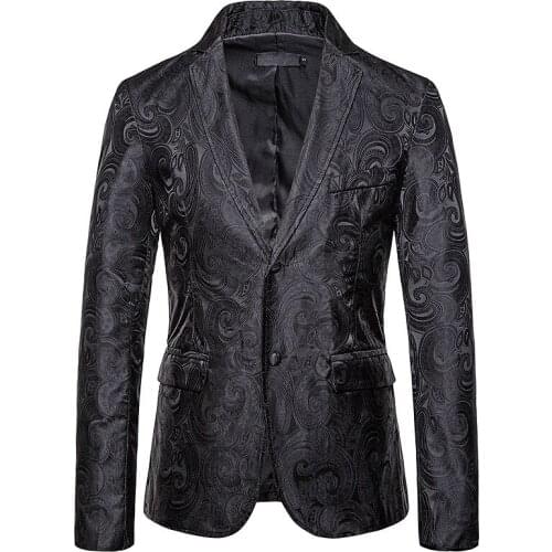 Casual New Fashion Mens Blazers Slim Fit Paisley Pattern Suit Jacket Business Party Stage Costume Singer Host Ball Nicht Club
