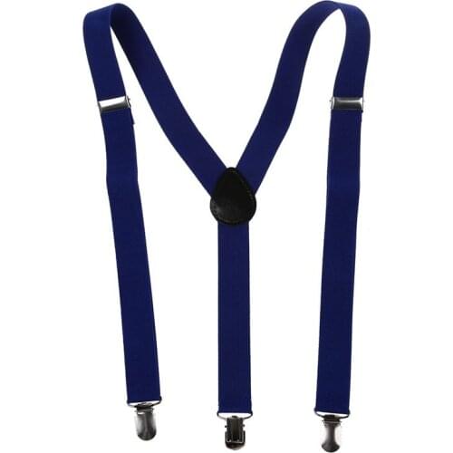 Adult Adjustable Metal Clamp Elastic Suspenders Braces Dark Blue