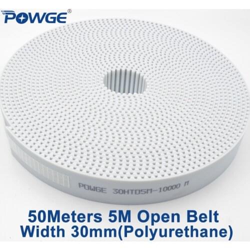 POWGE 50Meters Arc Tooth PU White HTD 5M Open Timing belt 5M-30mm Width 30mm Polyurethane steel 30HTD5M Synchronous Belt pulley