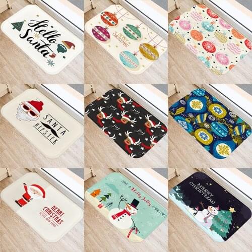 Santa Claus Elk Pattern 40*60 Kitchen Entrance Door Mat Coral Velvet Carpet Doormat Indoor Floor Mats Anti-Slip Rug 48091