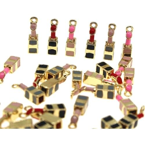 10pcs/lot 5*5*19mm Cute Three-dimensional Enamel Lipstick Charms for DIY Earrings Girls Jewelry Handmade Findings XL986