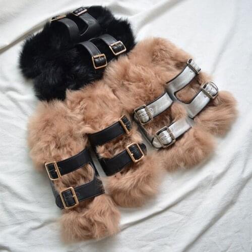 Warm Fluffy Slippers Womens Comfortable Wool Indoor Floor Slippers Flat Soft Furry Shoes Ladies Female Celebrity Slippers