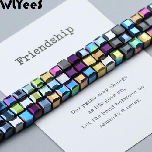 WLYeeS 6mm Plating Color Austrian crystal 50pcs Square shape Glass Spacer Loose bead For Jewelry Necklace Accessories Making DIY