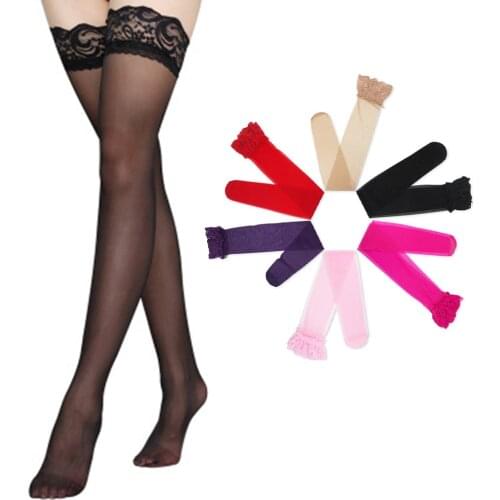 Women Sheer Sexy Stockings Lace Top Thigh High Stockings Over The Knee Socks Nightclubs Pantyhose Hollow Out Fishnet Stockings