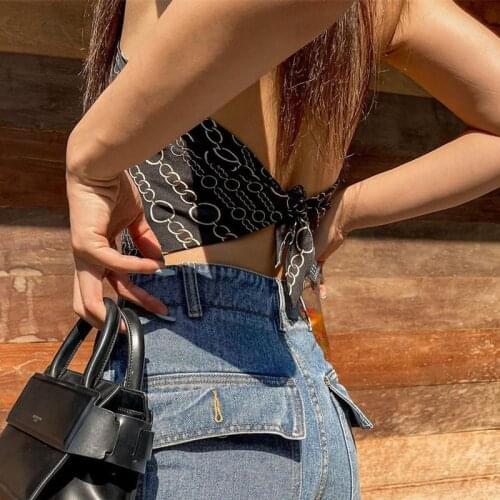 2021 New Fashion Y2k Top Ladies Chain Neckline, Loop, Printed Strappy Back Vest Tank Tops Women Summer Clothes for Women Gothic
