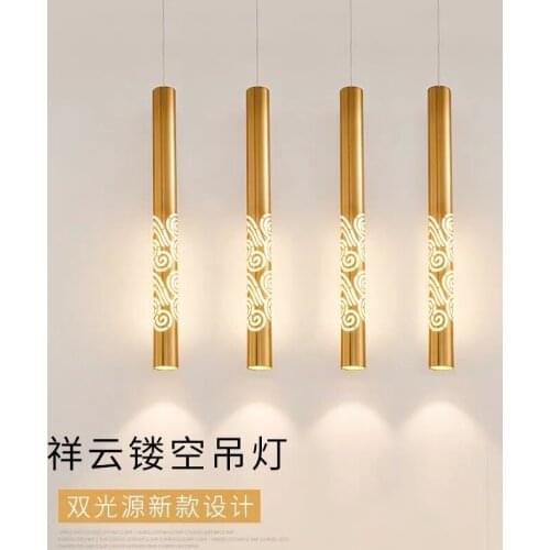 D6cm L60cm 5W Golden Led Pendant Lights Bar Hotel Cylindrical Long Tube Creative Hollow Loft Hanglamp Gold Hanging Lamp Shade