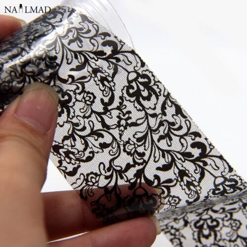 1 roll 4*100CM Black Flower Vine Nail Foils Lace Leaves Nail Art Transfer Foil Decoration Transfer Sticker #126