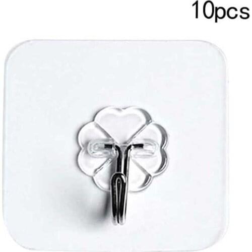 10pcs Wall-mounted Nail-free Seamless Hook Transparent Strong Self Adhesive Door Wall Hangers Towel Mop Handbag Holder Hook