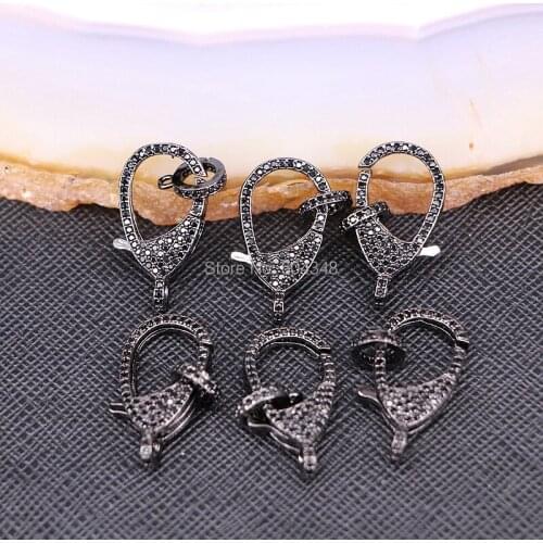 10PCS ZYZ180-9288 Black CZ Micro Pave Lobster Clasp, 12 * 23 mm, Cubic Zirconia Gun Metal Black Clasp DIY Jewelry Findings