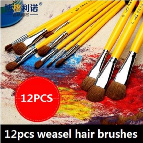 12pcs/lot weasel Hair paint Brushes Gouache /Acrylic/oil painting Brush Art Supplies drawing pen stationery