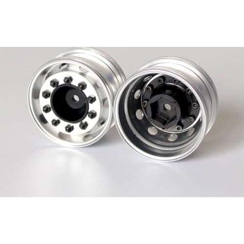 2Pcs Metal Wheel Hubs Front Wide Wheels Spare Parts for 1:14 TAMIYA Tractor Trailer Truck Models