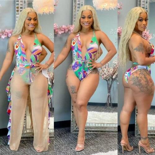 2021 Summer New Female Swimsuit Suit Casual Fungus Wide Leg Gauze Trousers