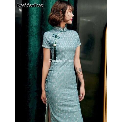 2021 women classic cheongsam rayon floral elegant evening party dress traditional mandarin collar chinese qipao cheongsam dress