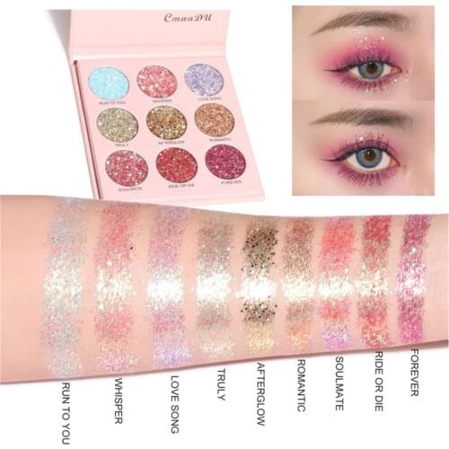 9colors/box Eyeshadow Palette Holographic Shiny Matte Glitter Pigment Eye Shadow Pallete Metallic Diamond Makeup Palette Beauty