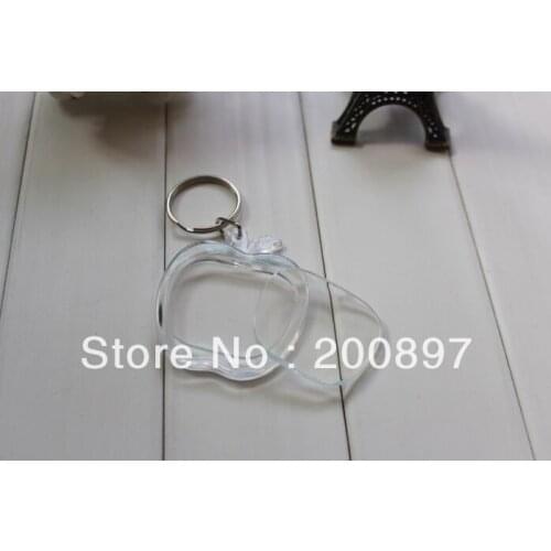 Promotion gift photo studio DIY clear acrylic apple shape 4.3*4.5cm blank key ring keychain 100pcs/lot