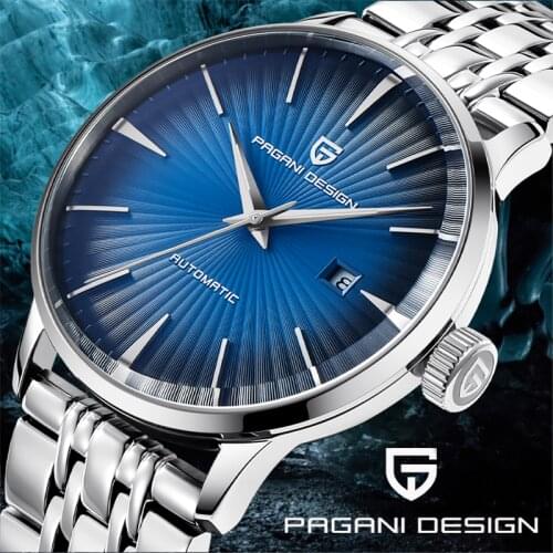 PAGANI DESIGN Brand 2021 Luxury Stainless Steel Automatic Date Mechanical Blue Business Mens Watch reloj hombre