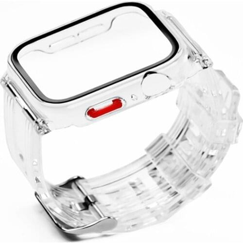 For Apple Watch Series 6 5 4 3 SE Clear Tough Armor Tempered Glass Full Screen Protector Case Soft Silicone Band Strap Cover