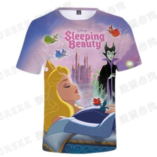 Disney Anime Sleeping Beauty T-shirt Men Women Children 3D Print Summer Short Sleeve Boy Girl Kids Cool Casual Tops Tee