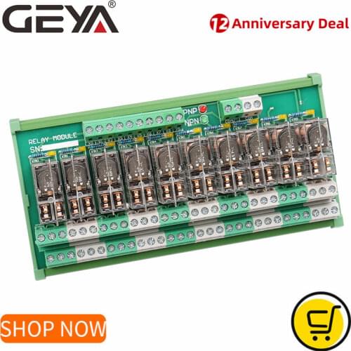 GEYA 2NG2R DPDT Relay 10 Channel Omron Relay Module 2NO 2NC Plug in Relay 12V 24V