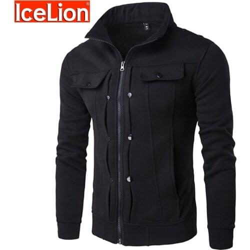 IceLion Fleece Hoodies Men Winter Stand Collar Sportswear Men Zipper Cardigan Sportswear Fashion Hoodies Men Slim Fit New 2021