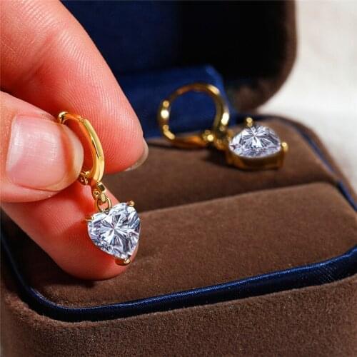Dainty Female White Crystal Hoop Earrings Rose Gold Silver Color Wedding Earrings Cute Love Heart Zircon Earrings For Women