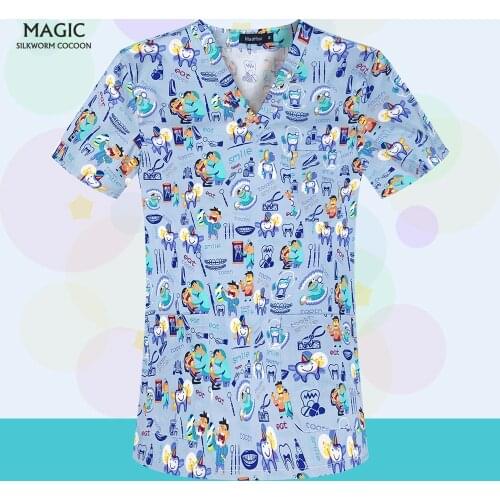Cotton Scrubs Tops with Short Sleeve Unisex Nursing Scrub Overalls Clinic Uniforms Hospital Gown Women Men Nurse Uniform Clothes