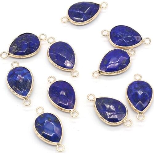 2pcs Natural Stone Pendant Connectors Oval Shape Lapis Lazulis Pendnat Connectors for Women Jewelry Necklace Making 14x27mm