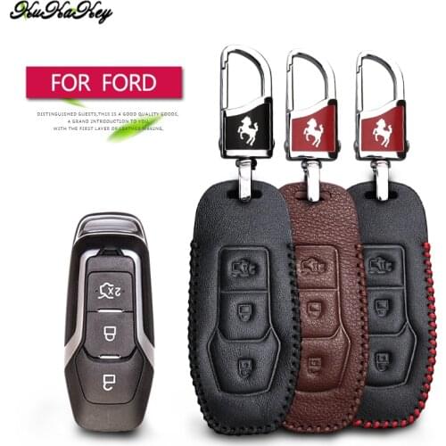 Leather Car Key Case Cover For Ford Mondeo MK3 MK4 MK5 Mustang Focus 2 3 Fiesta MK7 MK8 Explorer C Max Kuga Keychain Accessories