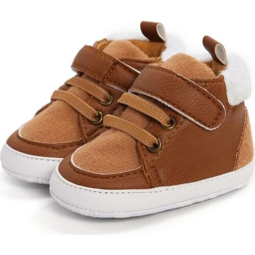 2021 New Newborn Baby First Walkers Infant Boy Girl Soft Sole Crib Shoes Warm Boots Anti-slip Sneaker PU Breathable Shoes 0-18M