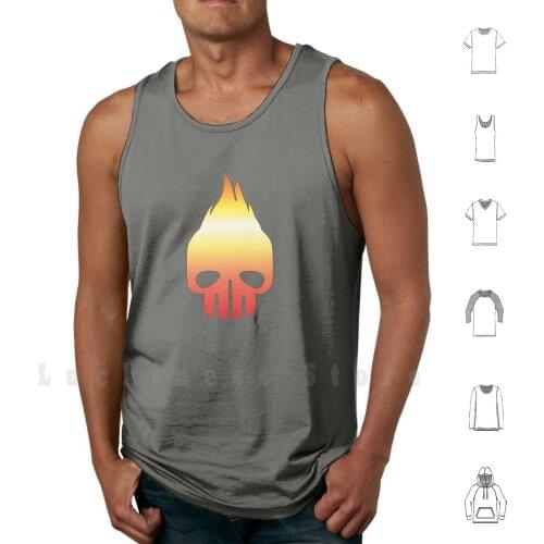 Anger tank tops vest 100% Cotton Flame Skull Punisher Hell Emotion Anger Emblem Logo Flaming Horror Burn Smoke Flammable