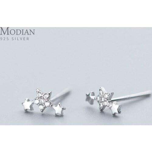 Modian Clear CZ Stars Fashion Stud Earrings for Women 925 Sterling Silver Cute Korean Girls Earings Accessories Oreilles Jewelry