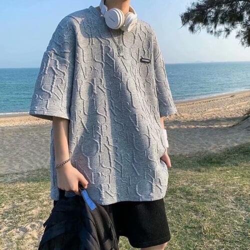 Men T Shirt Cotton Solid Short Sleeve O Neck Oversized Loose Harajuku Korean Fashion Vintage Hip Pop Casual Simple Clothing