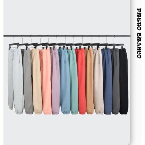 2021 Winter Products Rope Thickening Velvet Pure Color Trousers Men European High Street Tide Brand Casual Trousers FS